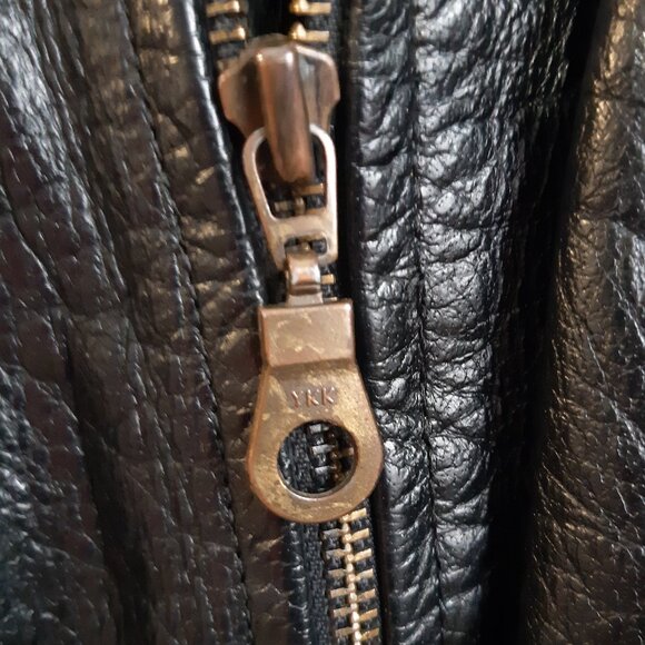 Rare Vintage Black Leather Bicker Jacket Great Seal of Oklahoma 1907 Snaps Large - Picture 5 of 17